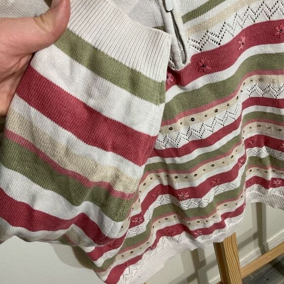 Alfred Dunner collared , v-neck half zip sweater striped size large - Picture 8 of 11